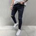 SBS High Quality Men's Black Slim Fit Jeans Trendy Ripped With Knee Holes Long Export Style Casual Pants_mkmklike.com