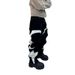Men's Casual Washed Distressed Denim Pants Midweight Cotton Embroidered Leather Patchwork Loose Straight Leg Black Wide Leg Jeans_mkmklike.com