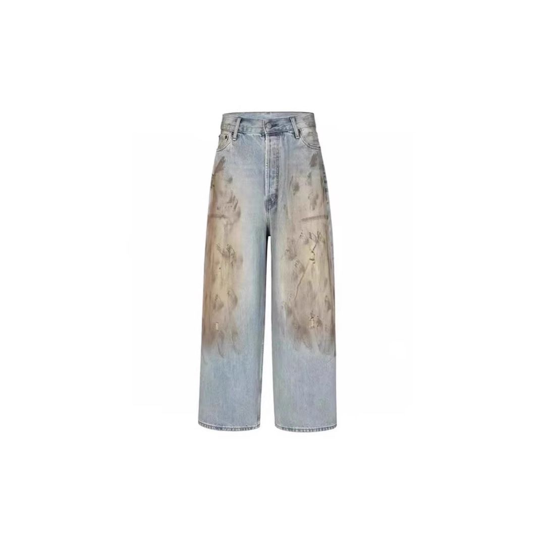 Men's Clothing Colorful Splatter Paint Trousers Vintage Hand-Painted Splatter Wash Jeans - Loose Fit Distressed Denim Pants With Artistic Ink Design_mkmklike.com