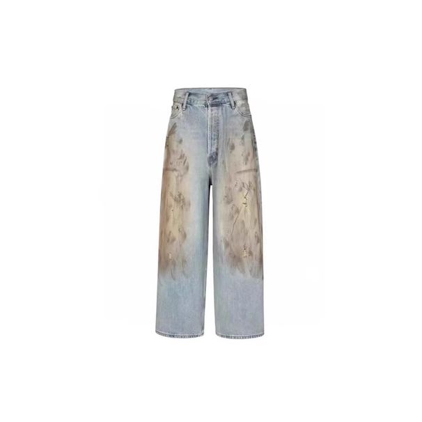 Men's Clothing Colorful Splatter Paint Trousers Vintage Hand-Painted Splatter Wash Jeans - Loose Fit Distressed Denim Pants With Artistic Ink Design_mkmklike.com