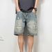 Men's Embroidered Denim Shorts Trendy Loose Straight Leg Casual Distressed Five Point Mid Length Summer Thin Pants_mkmklike.com