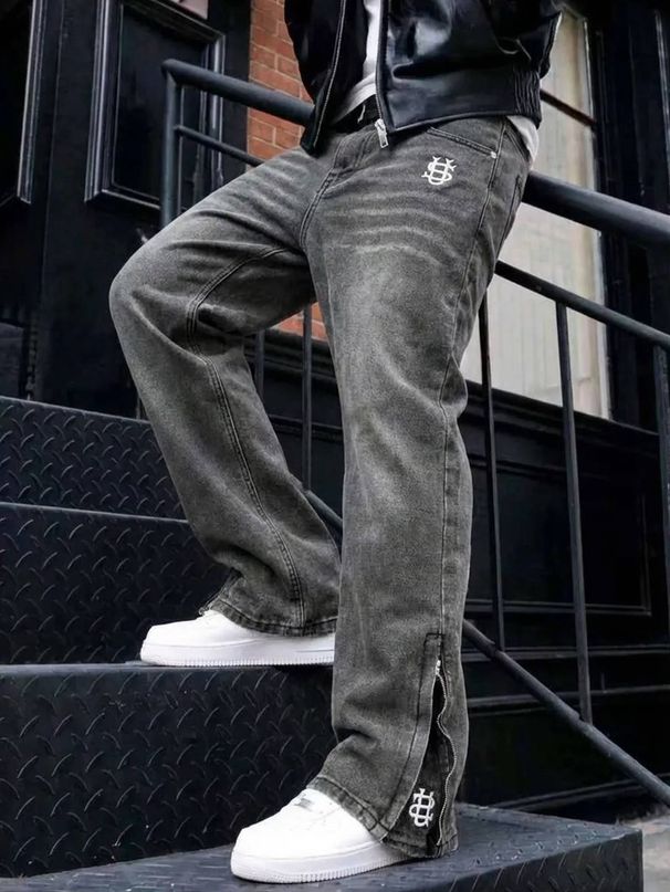 Men's Clothing "US" Menswear Trendy Brand Embroidered Jeans, Loose Fitting Casual Heavyweight Jeans_mkmklike.com