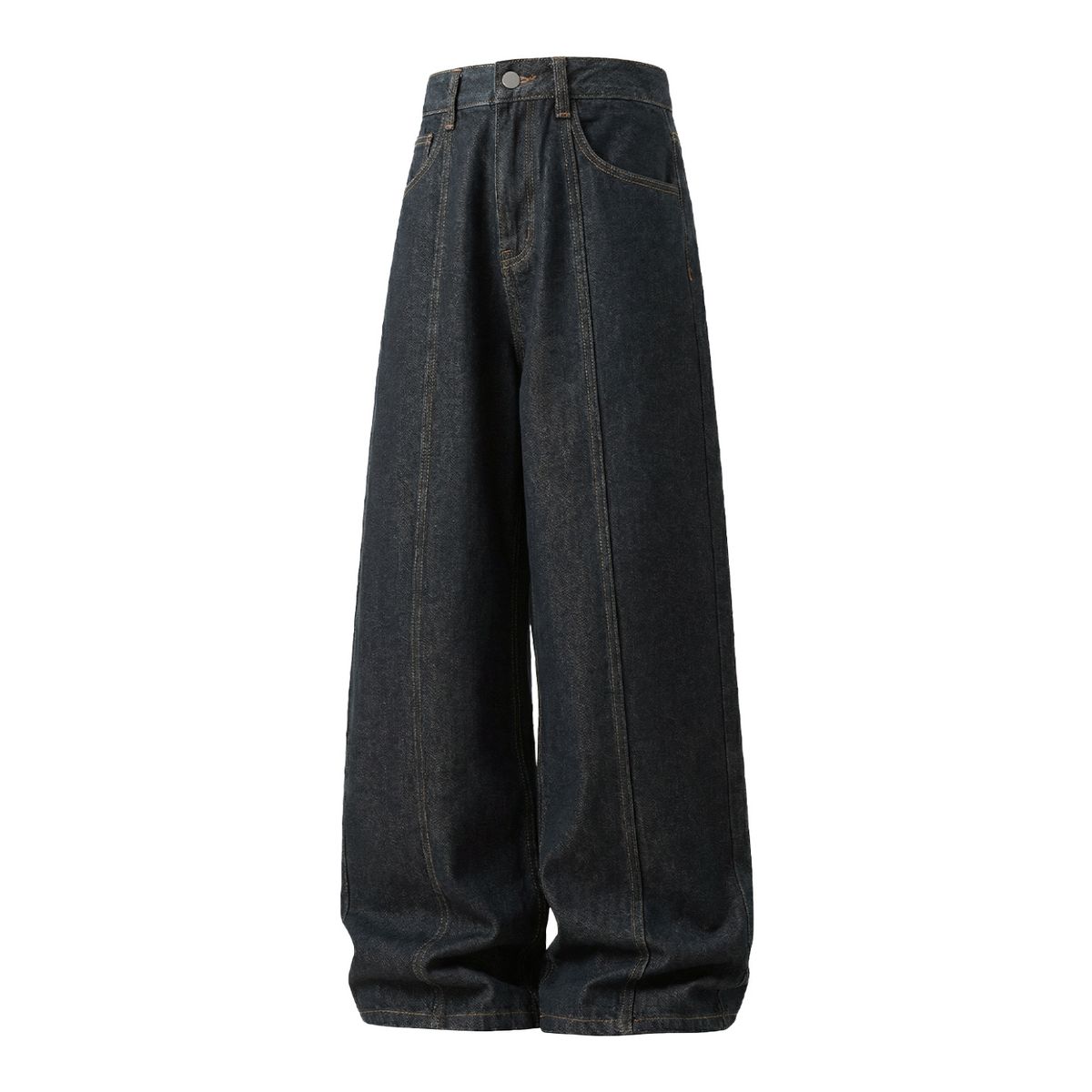 Vintage Washed Denim Jeans For Men – High-Street Contrast Stitch & Embroidered Details (Black, M-XXXL, Non-Stretch Cotton)_mkmklike.com