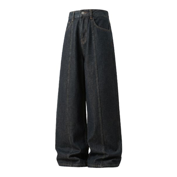 Vintage Washed Denim Jeans For Men – High-Street Contrast Stitch & Embroidered Details (Black, M-XXXL, Non-Stretch Cotton)_mkmklike.com