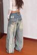 Women's Trendy Street Style Denim Jeans Relaxed Wide Leg Floor Length Design Whisker Stripes Spring Autumn_mkmklike.com