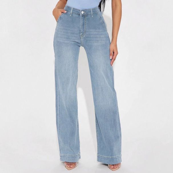 Women's Relaxed Fit Straight Leg Jeans - High Waist Washed Denim Pants For Casual Comfort (Light Blue, Vintage Blue)_mkmklike.com