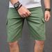 Men's Army Green Denim Shorts Mid-Length Straight Leg Multi-Pocket Summer Trousers_mkmklike.com