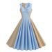 Women's Clothing Maillard retro stitching mid-length fashion royal sister temperament dress travel big swing skirt_mkmklike.com