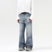 Men's Clothing Washed Jeans Whiskers Slightly Wide Leg Neutral Style Trousers_mkmklike.com