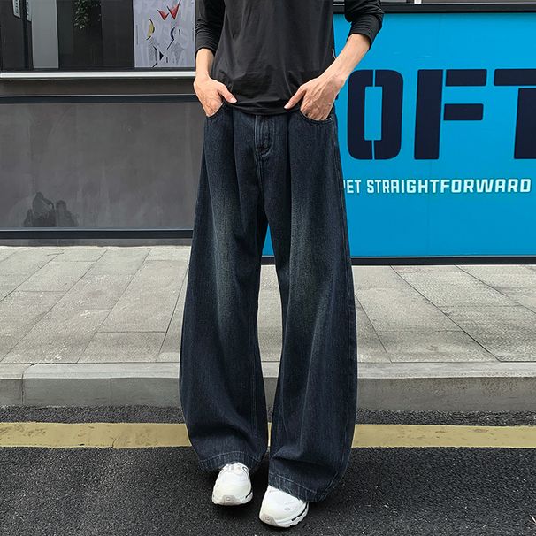 Men's Curved Knife Jeans Plus Size Autumn Winter American Style Trendy Brand Cool Straight Loose Draped Wide Leg_mkmklike.com
