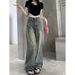 Vintage-style, Long-length, Wide-leg Jeans For Women, Spring/summer, Washed, High-waisted, Straight-cut, Loose-fitting,_mkmklike.com