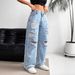 Women's Clothing Distressed High Waist Straight Leg Jeans Comfortable Cotton Denim Pants With Multiple Rips, Classic Blue & Dark Blue Shades (XS-2XL)_mkmklike.com