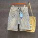 Men's Trendy High Street Jacquard Ripped Denim Shorts Design Niche Loose Straight Retro Five Point Summer Brand Pants_mkmklike.com