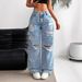 Women's Clothing Distressed High Waist Straight Leg Jeans Comfortable Cotton Denim Pants With Multiple Rips, Classic Blue & Dark Blue Shades (XS-2XL)_mkmklike.com