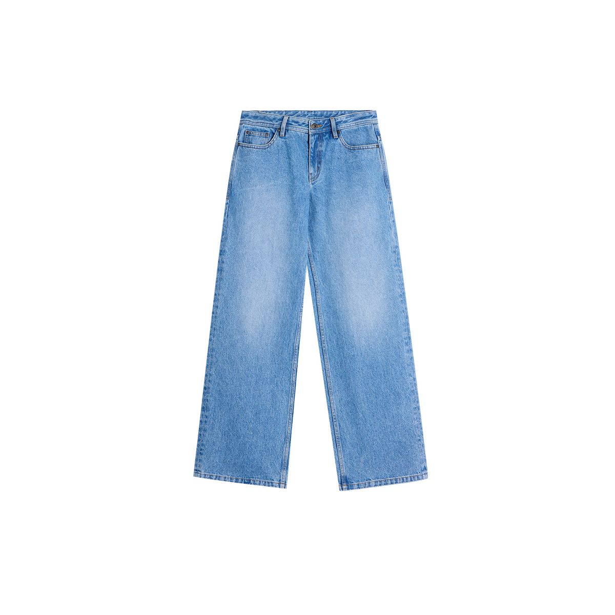 Women's Clothing Retro Light Blue Pure Cotton Spring And Autumn Washed Distressed Mid Low Waist Loose Straight Denim Trousers_mkmklike.com