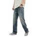 xxbro Men's Vintage Distressed Jeans – Cracked Design, Faded Wash, Retro Flared Denim Pants For Streetwear & Casual Style_mkmklike.com