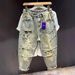 Men's Trendy Harem Pants American Retro Loose Multi Pocket Cargo Jeans Spring Autumn Ripped And Patchwork Clothing_mkmklike.com