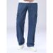 Four Season Versatile Dark Blue Non Elastic Work Clothes, Multi Pocket Jeans, Outdoor Casual Fashion, Wide Leg Loose Casual Jeans, Men's Clothing_mkmklike.com