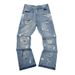 Men's Washed Flared Jeans Trendy High Street Style With Splattered Design Casual Straight Leg Blue Denim Pants_mkmklike.com