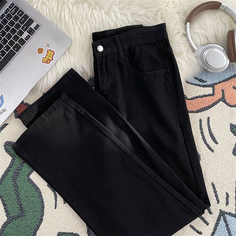 Men's High Street Washed Solid Color Jeans Comfortable Straight Leg Trendy Retro Casual Wide Leg Trousers_mkmklike.com