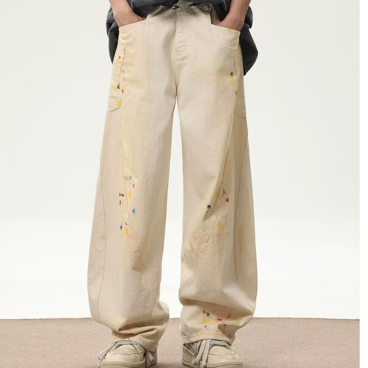 Men's Clothing Stitching Straight Loose Jeans Spring And Autumn High Street Trousers_mkmklike.com