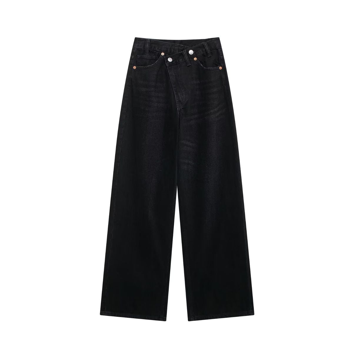 Women's Clothing Style New Women's Fashion Double Breasted High Waist Wide Leg Jeans_mkmklike.com