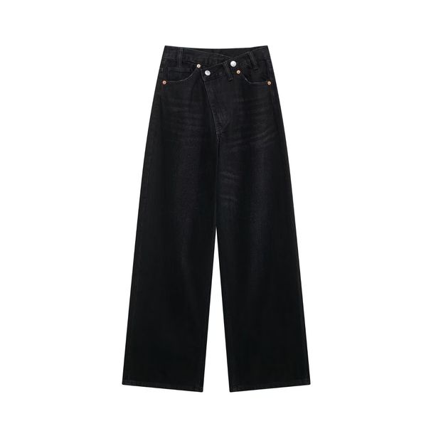 Women's Clothing Style New Women's Fashion Double Breasted High Waist Wide Leg Jeans_mkmklike.com