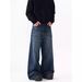 Men's American Retro Washed Denim Jeans Casual Loose Fitting Wide Leg Straight Leg Slightly Flared Style_mkmklike.com