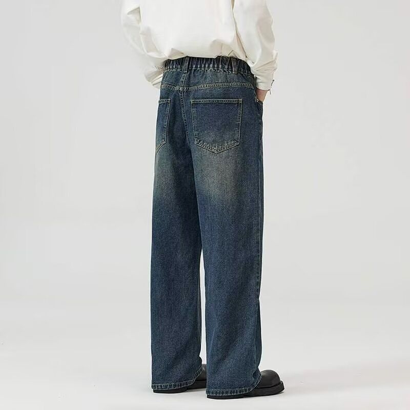 "Men's Vintage Washed Straight-Leg Jeans – Korean Streetwear Loose Fit Denim Pants (S-XXXL, Light Blue/Black/Vintage Wash)"_mkmklike.com