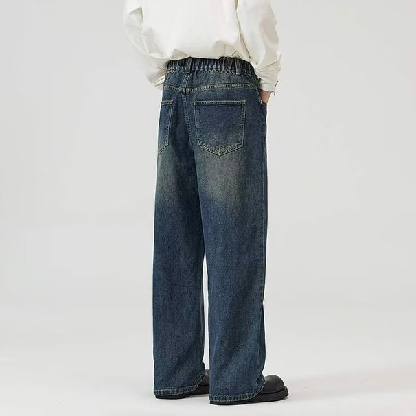 "Men's Vintage Washed Straight-Leg Jeans – Korean Streetwear Loose Fit Denim Pants (S-XXXL, Light Blue/Black/Vintage Wash)"_mkmklike.com