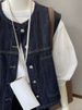 K Retro Layered Denim Vest For Women; Design-oriented, Niche, Fashionable, Slimming, Versatile Short Jacket. No Innerwear And Accessories_mkmklike.com
