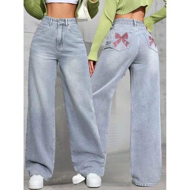 Women's Embroidered High-Waisted Jeans - Slimming Straight Leg Wide Trousers With Floor-Length Niche Design_mkmklike.com