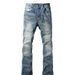 Men's Vintage Flared Jeans - Light Blue Distressed Denim Pants With Stretch, Mid Waist & Bell Bottom Design For Casual Streetwear_mkmklike.com