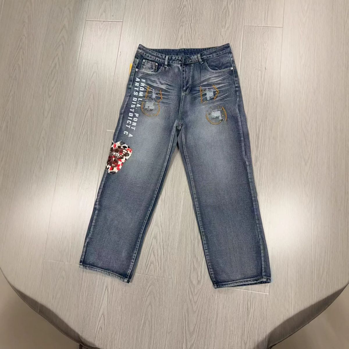 Men's Relaxed Fit Stretch Denim Jeans – Comfortable Straight Leg, Distressed Wash (XL-3XL, Casual & Streetwear Style, Soft Cotton Blend)_mkmklike.com