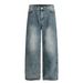 Unisex High Street Vintage Washed Blue Distressed Denim Jeans Rhinestone Embellishments Relaxed Fit Button Fly Non-Stretch Cotton_mkmklike.com