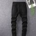 Men's White Slim Jeans Rhinestone Studded Distressed Casual Elastic High Street Shin Clothing_mkmklike.com