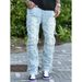 Men's Clothing Women's Stretch Denim Jeans - High Waist Straight Leg Pants With Printed Patchwork Design For Casual Wear (Blue, Pink, Khaki, Black)_mkmklike.com