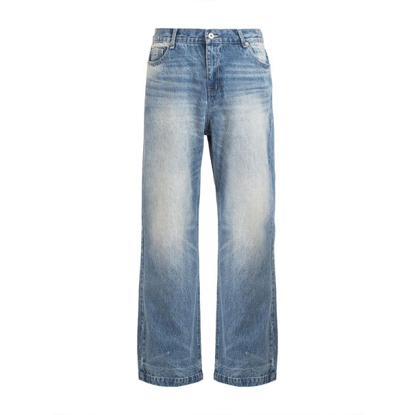 Vintage Ice Blue High-Ounce A-Line Wide Leg Jeans With Cat Whisker Details For Men & Women Fashion Trends_mkmklike.com