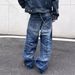 Men's Washed High Street Retro Loose Wide Leg Jeans Straight Leg Trousers American Trendy Unisex Style_mkmklike.com