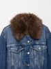 Faux Fur Denim Jacket For Women - Short Stylish Faux Leather Trim Coat With Notched Collar, Urban Casual Outerwear (XS/S/M/L, Blue)_mkmklike.com