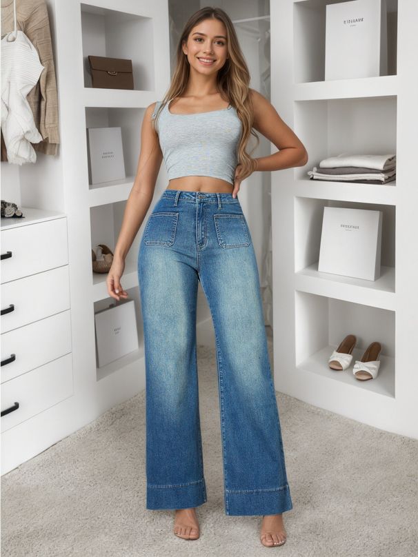 Retro Wide Leg Jeans Loose Fit Mid Waist Straight Leg Pants For Women Sexy Denim Jeans_mkmklike.com