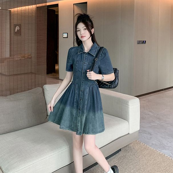Hong Kong Style Denim Dress, Women's Summer New Style, High-End And Western-Style Temperament, Polo Collar Sleeved Short_mkmklike.com