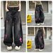 Men's American Streetwear Cross Stitch Patchwork Wide Leg Jeans - Relaxed Straight Fit Oversized Boyfriend Denim Pants_mkmklike.com