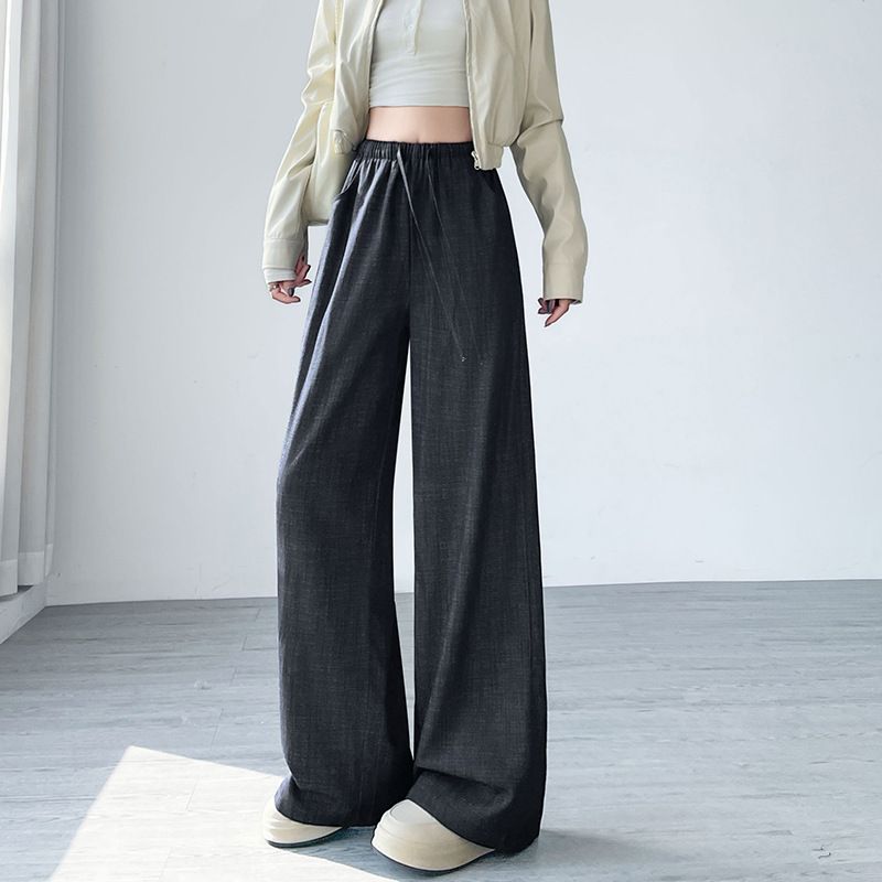 K Cowboy Wide Leg Pants For Women, Drawstring Elastic Waistband For Slimming, Loose And Lazy Casual Straight Leg Floor Pants_mkmklike.com