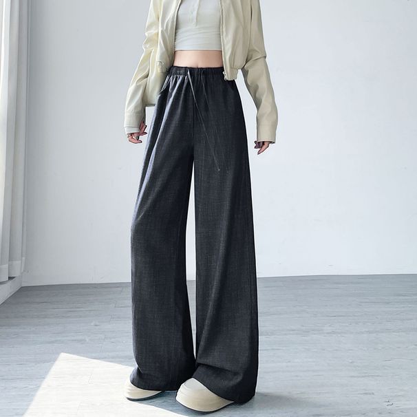 K Cowboy Wide Leg Pants For Women, Drawstring Elastic Waistband For Slimming, Loose And Lazy Casual Straight Leg Floor Pants_mkmklike.com