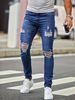 Men's European American Style Ripped Slim Fit Stretch Skinny Jeans Trendy Blue Street Fashion Tight Wash In Stock_mkmklike.com
