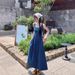 Blue Mist Love French Cowboy Dress For Women's Summer, With A Niche Design Sense, Waist Cinching Temperament, Suspender_mkmklike.com