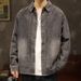 Wear Washed American Black Denim Long Sleeved Shirt Jacket With Men's Lapel For Spring And Autumn Fashion, Single_mkmklike.com