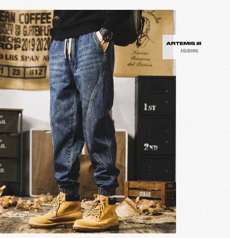 High Quality Plus Size Men's Jeans Black Wall Japanese Style Trendy Autumn Spring Versatile Harem Style_mkmklike.com