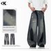 Men's Clothing High Street Graffiti Jeans Ripped Design Loose Wide Leg Lantern Trousers_mkmklike.com
